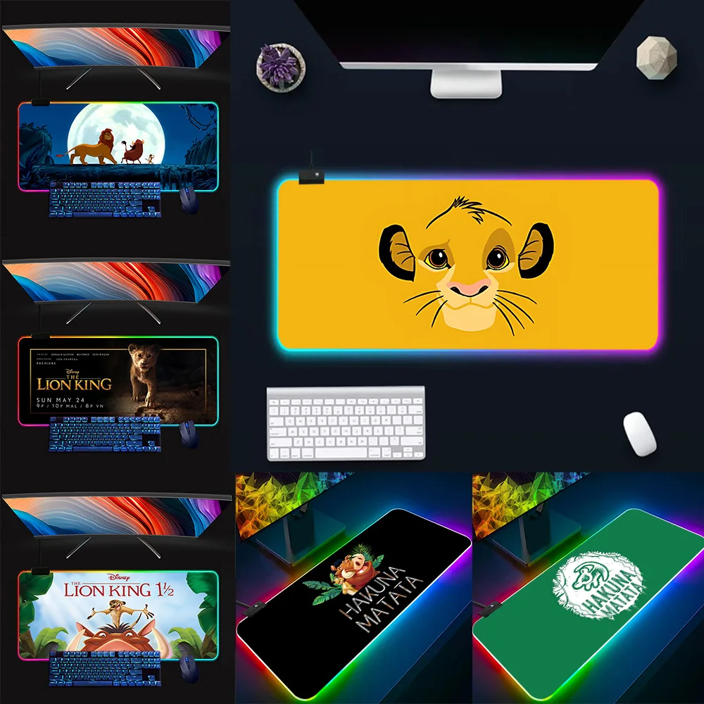 

Cartoon The Lion King Simba RGB Pc Gamer Keyboard Mouse Pad Mousepad LED Glowing Mouse Mats Rubber Gaming Computer Mausepad