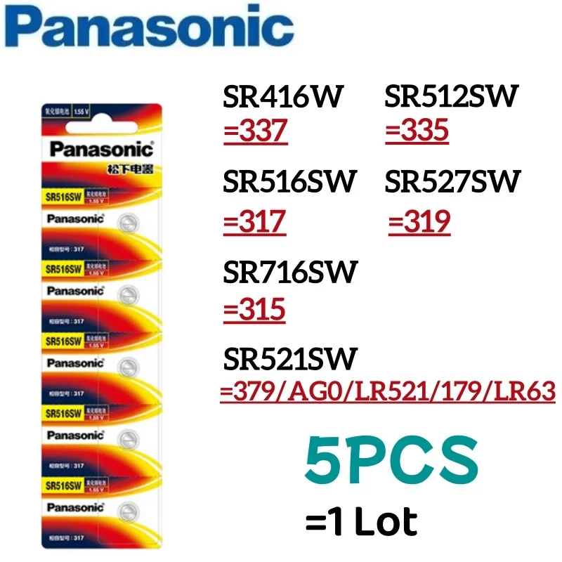 بطارية باناسونيك الأصلية SR416SW SR512SW SR516SW SR527SW SR716SW SR521SW 337 335 317 319 379 AG0 LR521 179 LR63 بطارية
