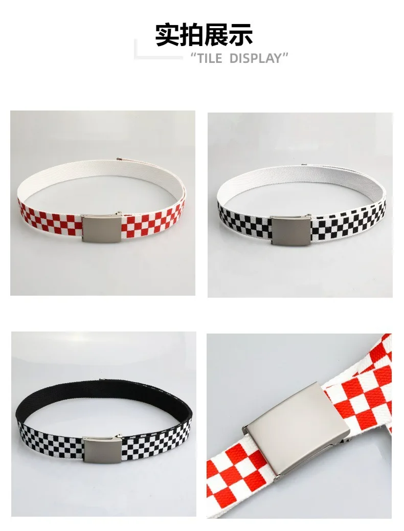 Trendy Classic Black and White Plaid Letter Belt Men's and Women's Ins Wind Overalls All-match Canvas Hip-Hop Student Belt