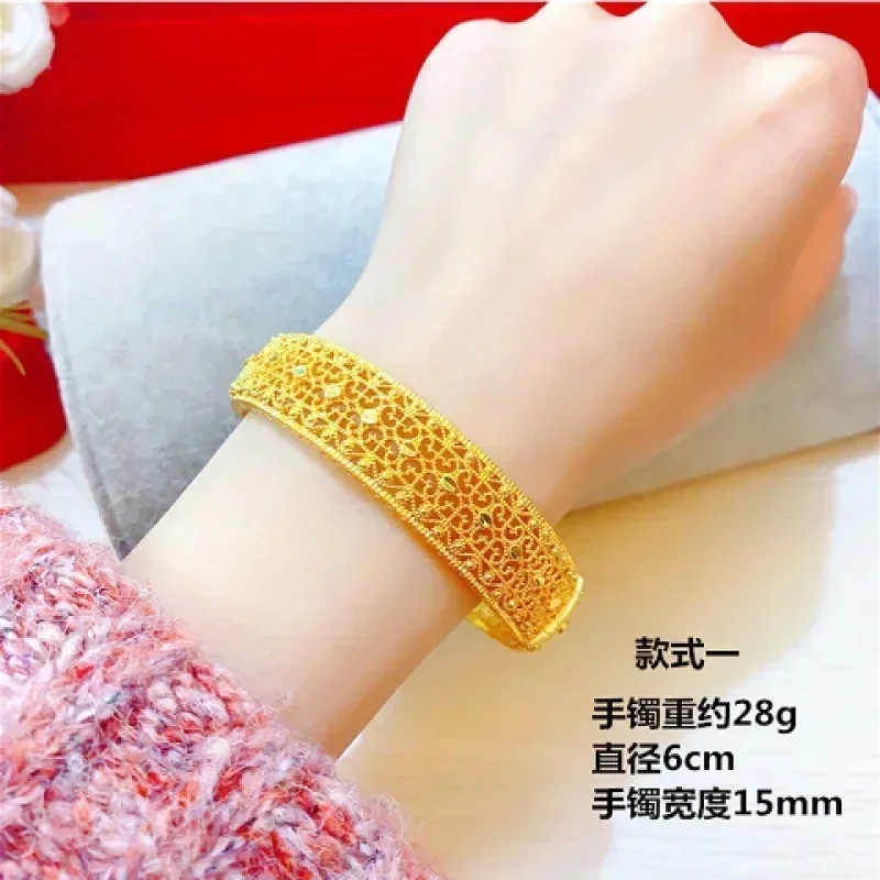 Joeyero  Joyria Women O'Rourke 999 Real Gold Open Bracelet Hollow 24k Wedding Buckle Transfer AU750 Women s Jewelry Gift