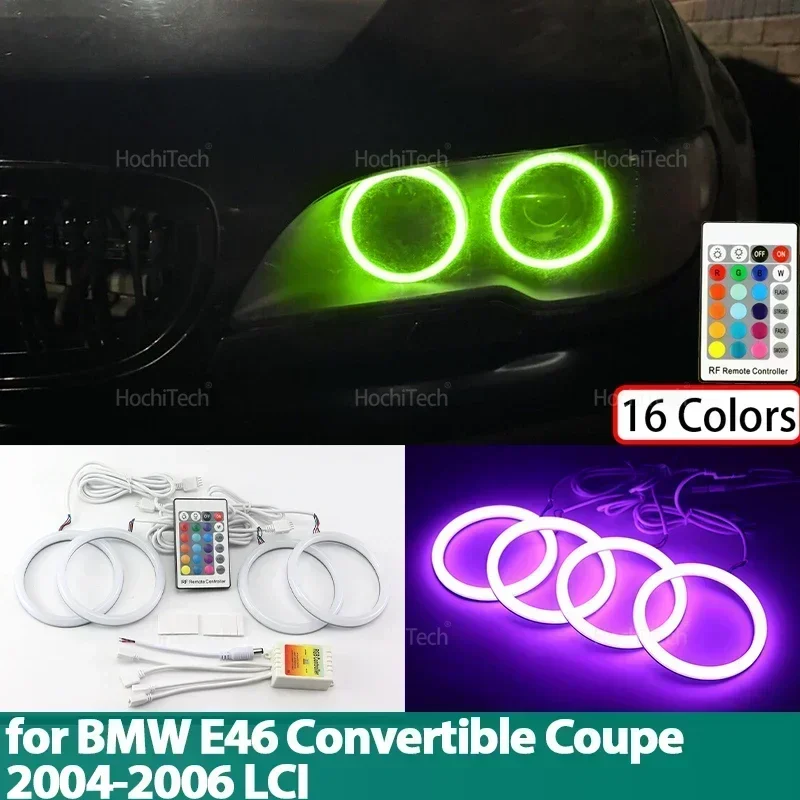 Remote Control 16-Color RGB Cotton LED Angel Eyes Rings for BMW E46 Convertible Coupe 2004 2005 2006 LCI Accessories