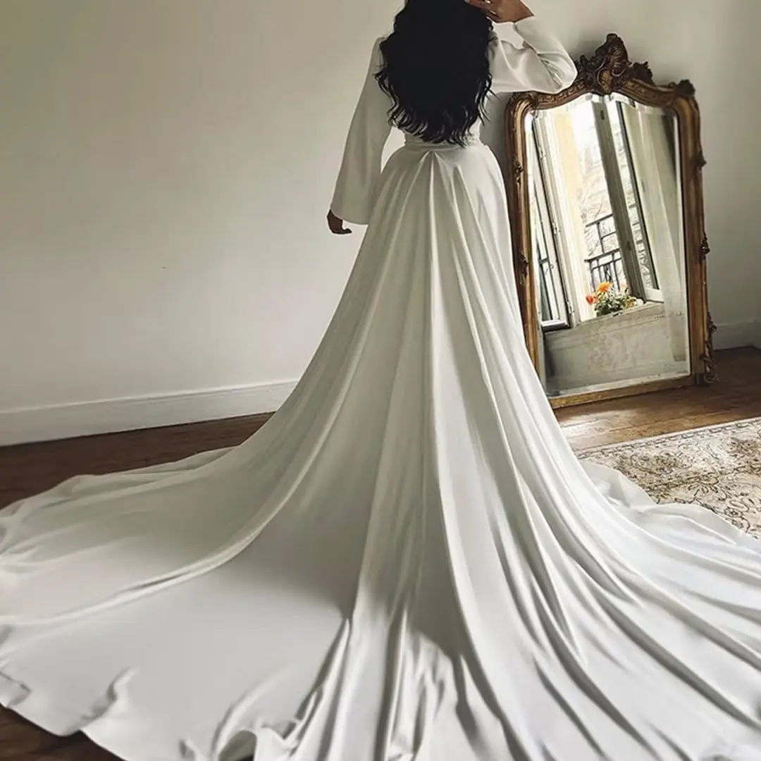 Vestido de novia blanco de manga larga, Simple, Delgado, sirena, adecuado para boda, vacaciones, fiesta de cumpleaños