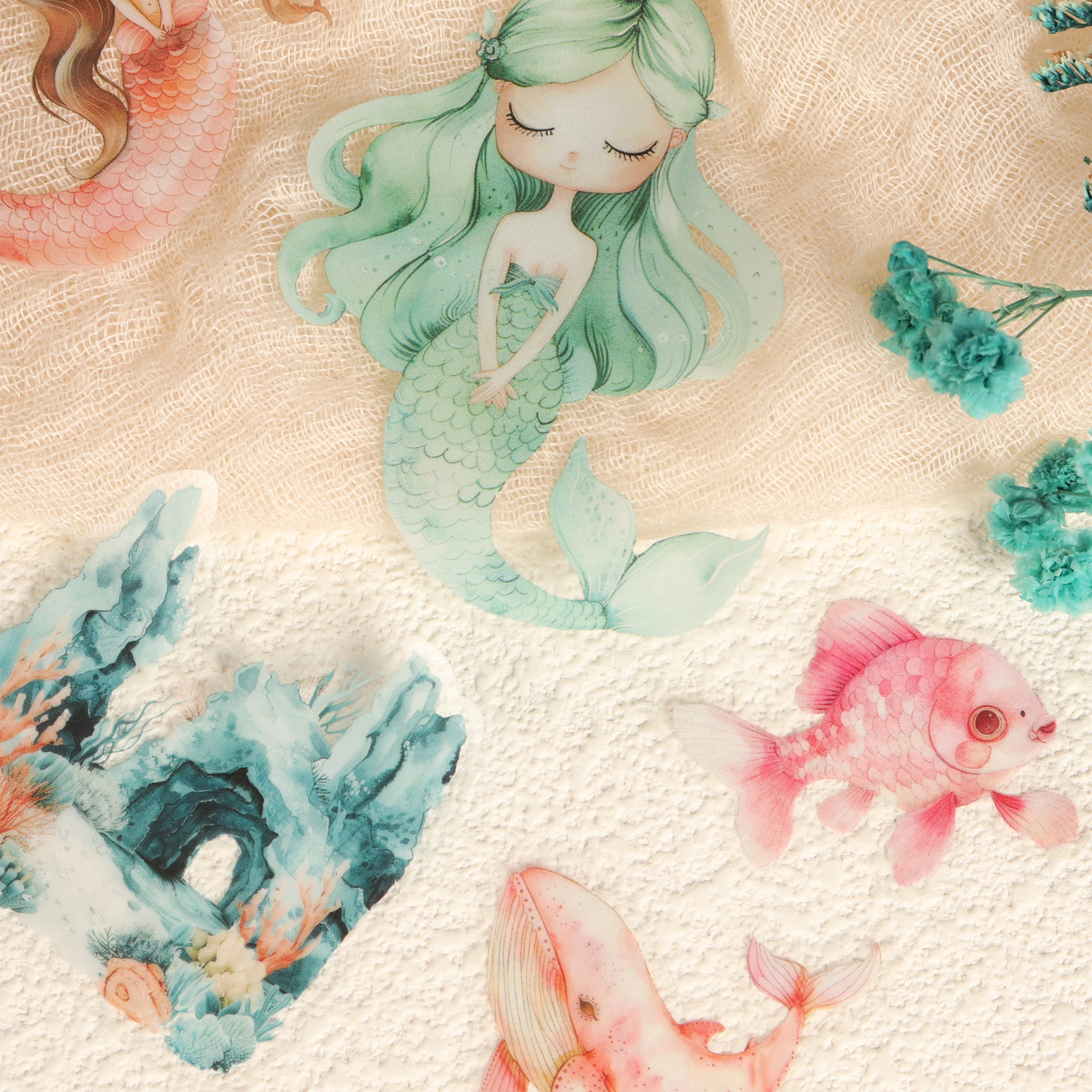 56 Stück PET wasserdichtes Meerjungfrau-selbstklebendes ästhetisches Aufkleberpaket, für Heimwerkerarbeiten, Scrapbooking-Zubehör, Junk Journals – Detail 4
