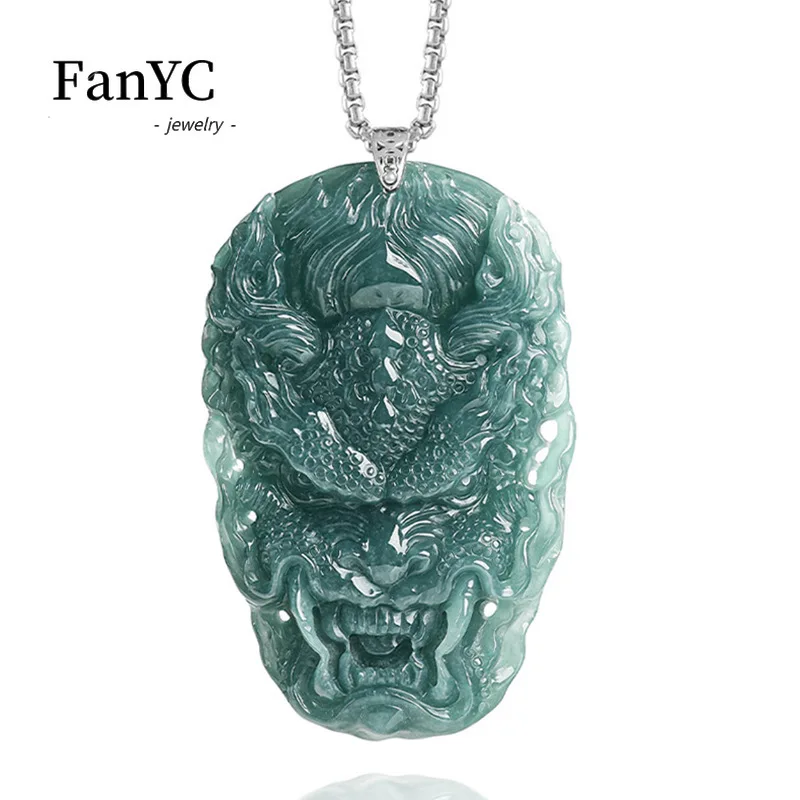 

Natural Jadeite Blue Water Dragon Pendant Hand-carved Luxury Charm Ice-type Jadeite Stone Necklace Men's and Women's Gift.