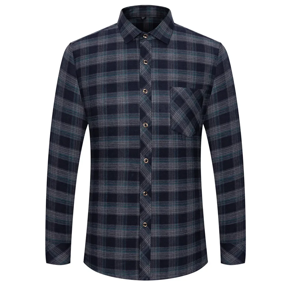 LIBIELIY New Design Plaid Shirt Men Spring 2025 Long Sleeve Casual Soft Single Pocket Standard Fit Daily Home Trip Checked Male