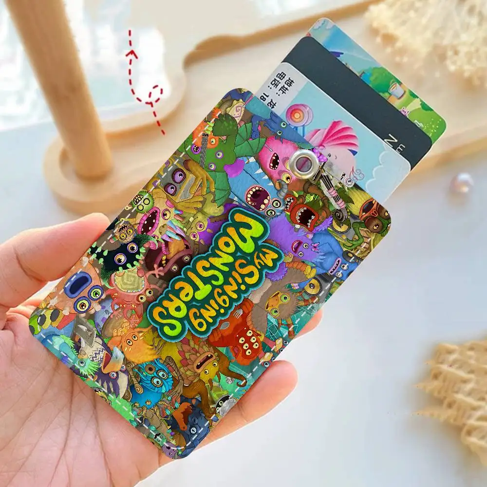 My Singing M-Monsters 1Pc Access Card Case Leather Card Holder Keychain Key Ring Door Access Tags ID Card Case Keychain
