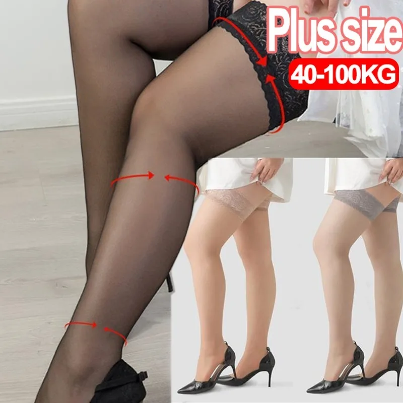 1/2pairs Plus Size Thigh High Knee Stockings Women Sexy Lace Lingerie Ultra-thin Elastic Stockings Lace Top Stay Up Silk Socks