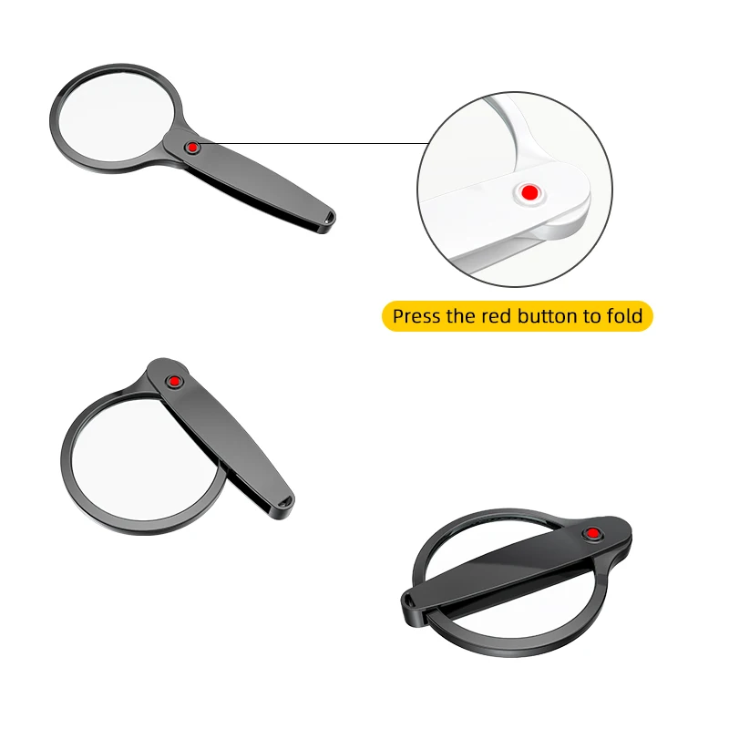 10X Handheld Pocket Magnifying Glass, Folding Hand Held Magnifier for Reading Coins Hobby Travel  Eye Loupe Glass-90 Mm Diameter