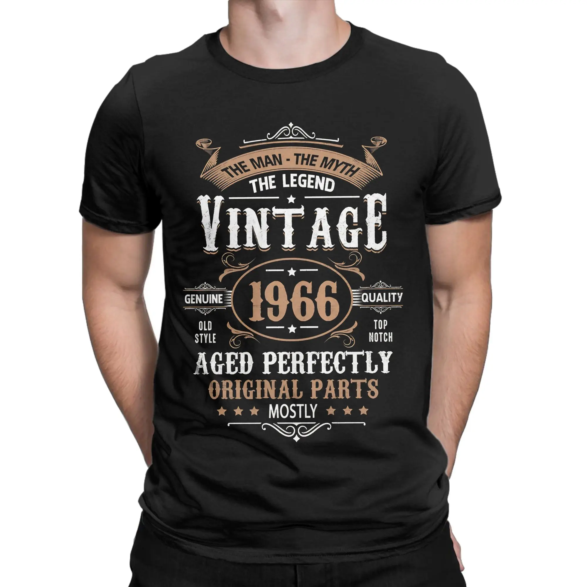 60th Birthday Vintage 1966 Man Myth Legend Retro Birthday Gift T Shirts Men Pure Cotton Amazing T-Shirt Crew Neck  Tee Shirt