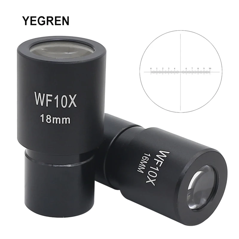 Peça de Campo Largo Wf10x Ocular Visão Campo 16 mm 18 mm para Microscópio Biológico Lente Óptica com ou sem Escala de Reticle 1