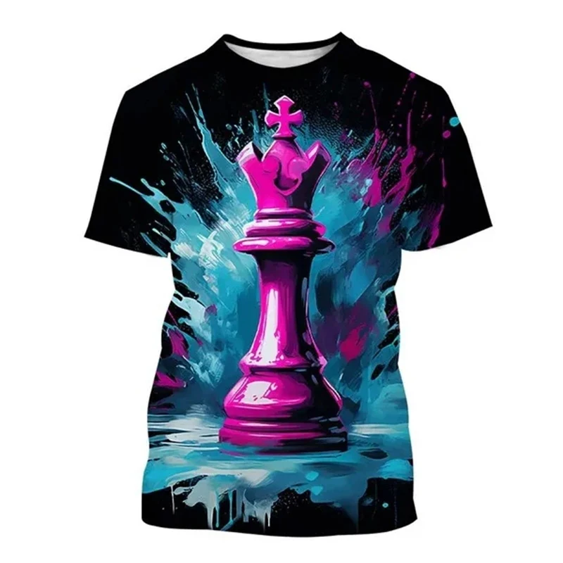 

Fashion Men Retro Original Chess graphic t shirts Summer Trend Casual Personality Oil Painting Pattern Short Sleeve O-neck Tees