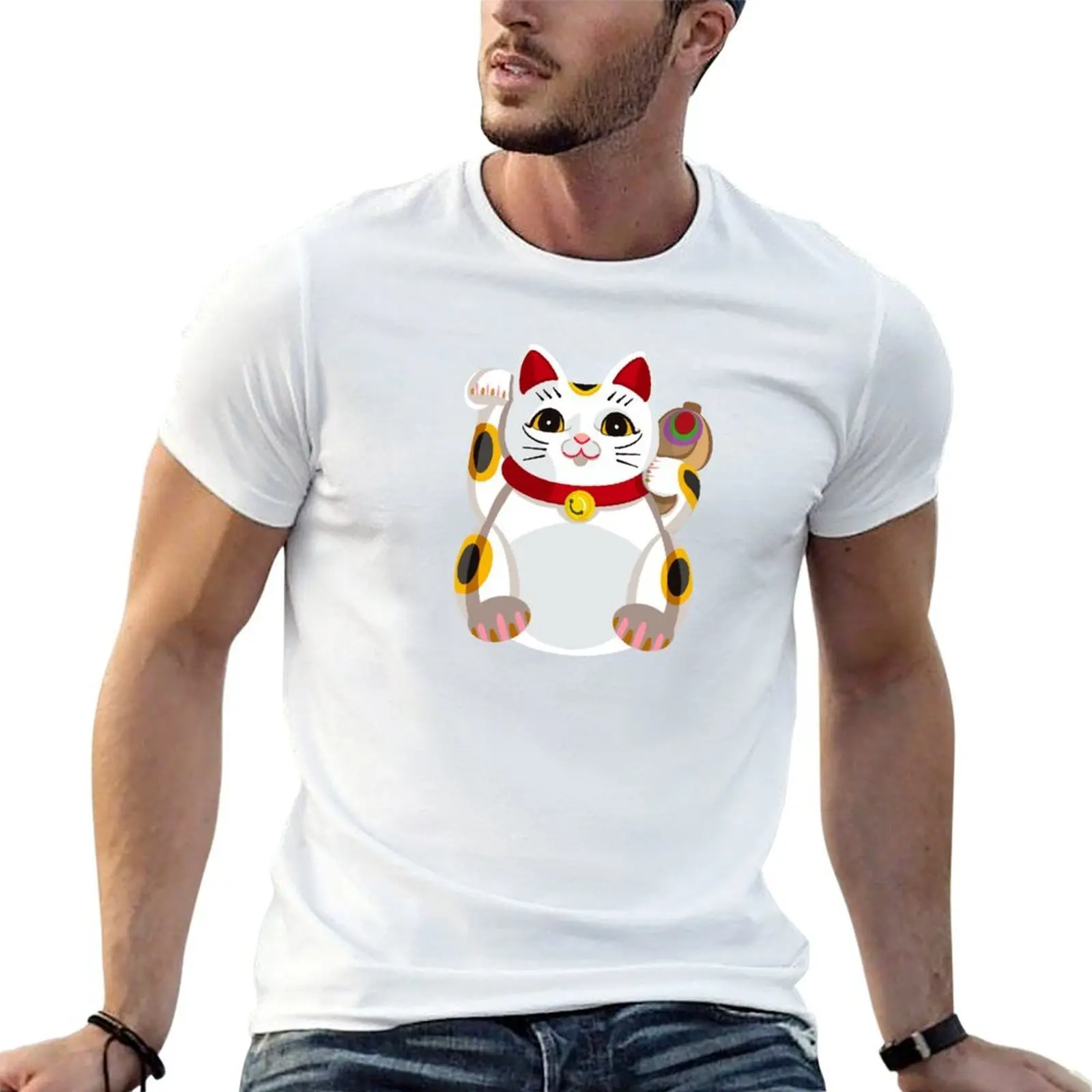 Cute kawaii White Japanese lucky cat art T-Shirt anime tshirt essential t shirt cotton tshirt 100% T-shirt