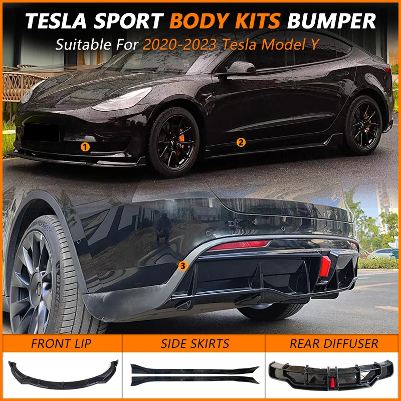 

For Tesla Model Y 2020- 2023 Tuning Tesla Body Kits 2023 WF Sport Bumper Lip Rear Diffuser Side Skirt Rear Spoiler Glossy Black