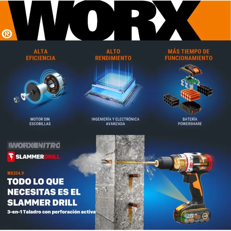For WORX POWERSHARE Series 4 Pin 20V 6.0Ah Lithium Battery, Replacement Battery Fit WORX 20V Electric Drill Grinder Wrench