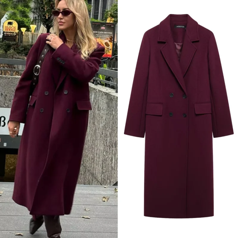 

AliExpress Hot-Selling Autumn Women's Fashionable Elegant Pocket Decorated Blended Wool Coat Jacket