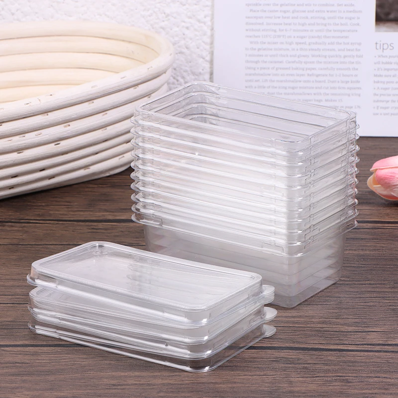 10Pcs Transparent Dessert Box With Lids Plastic Hinged Takeout Containers Food Packaging Boxes For Cakes Cookies Salad Food