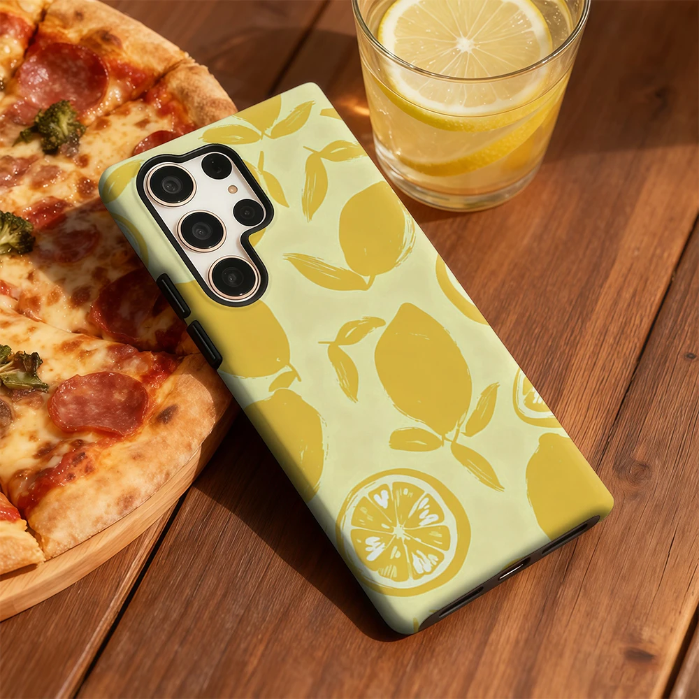 حافظة هاتف Sunny Lemon لهاتف Samsung Galaxy S25 Ultra S24 S23 Ultra Plus غطاء خلفي بطبقة مزدوجة مقاوم للصدمات