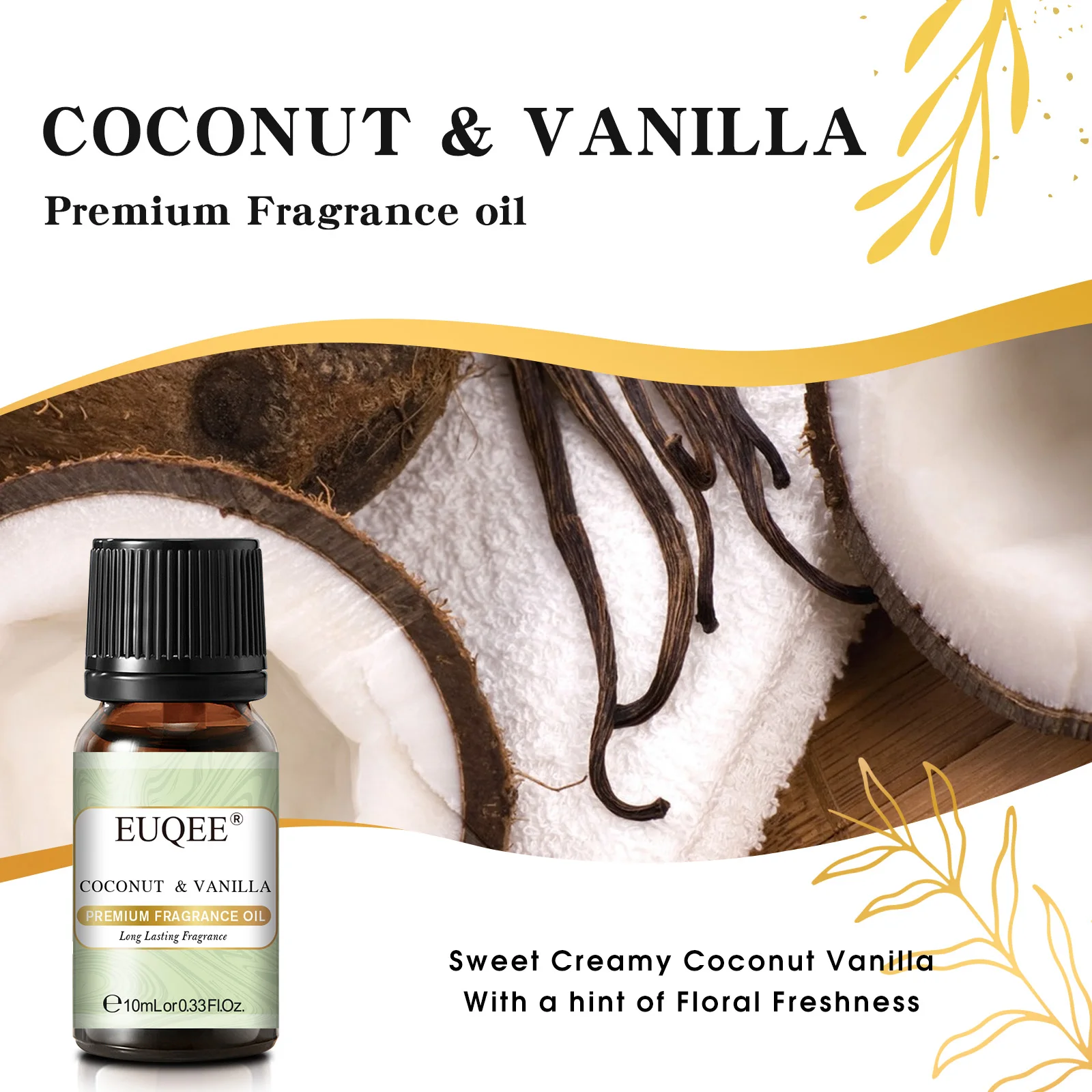 EUQEE 10ML Coconut Vanilla Bubble Gum Fragrance Oil For Making Candle, DIY Soap Coffee Cake Cedarwood Premium Aroma Oils