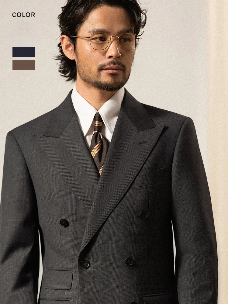 

Cultum 50% Wool Men's Business Suit Two-Button Notch Lapel Double-breasted Standard Fit Formal Wear Polyester 50% Autumn Wear