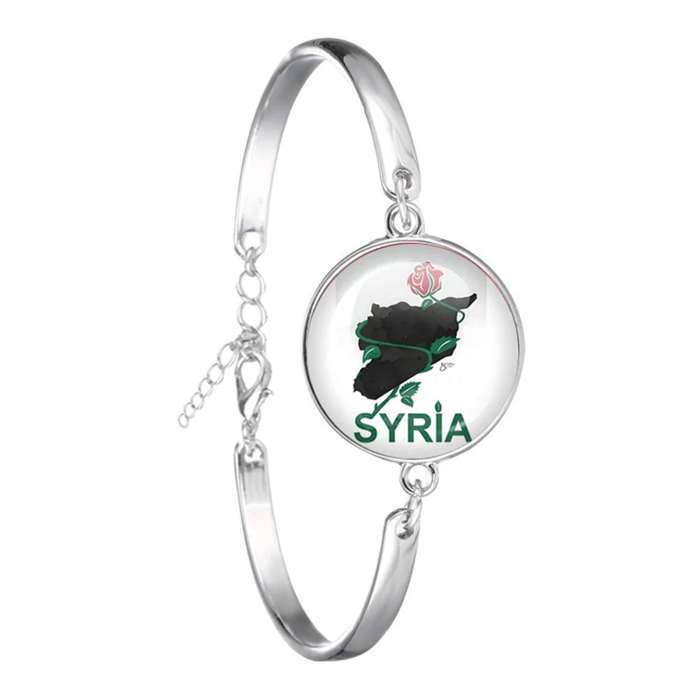 1pcs NEW Syrian National Flag Simple Style Glass Cabochon Alloy Bracelets Wrist Band Bangle for Women Men Jewelry Gift