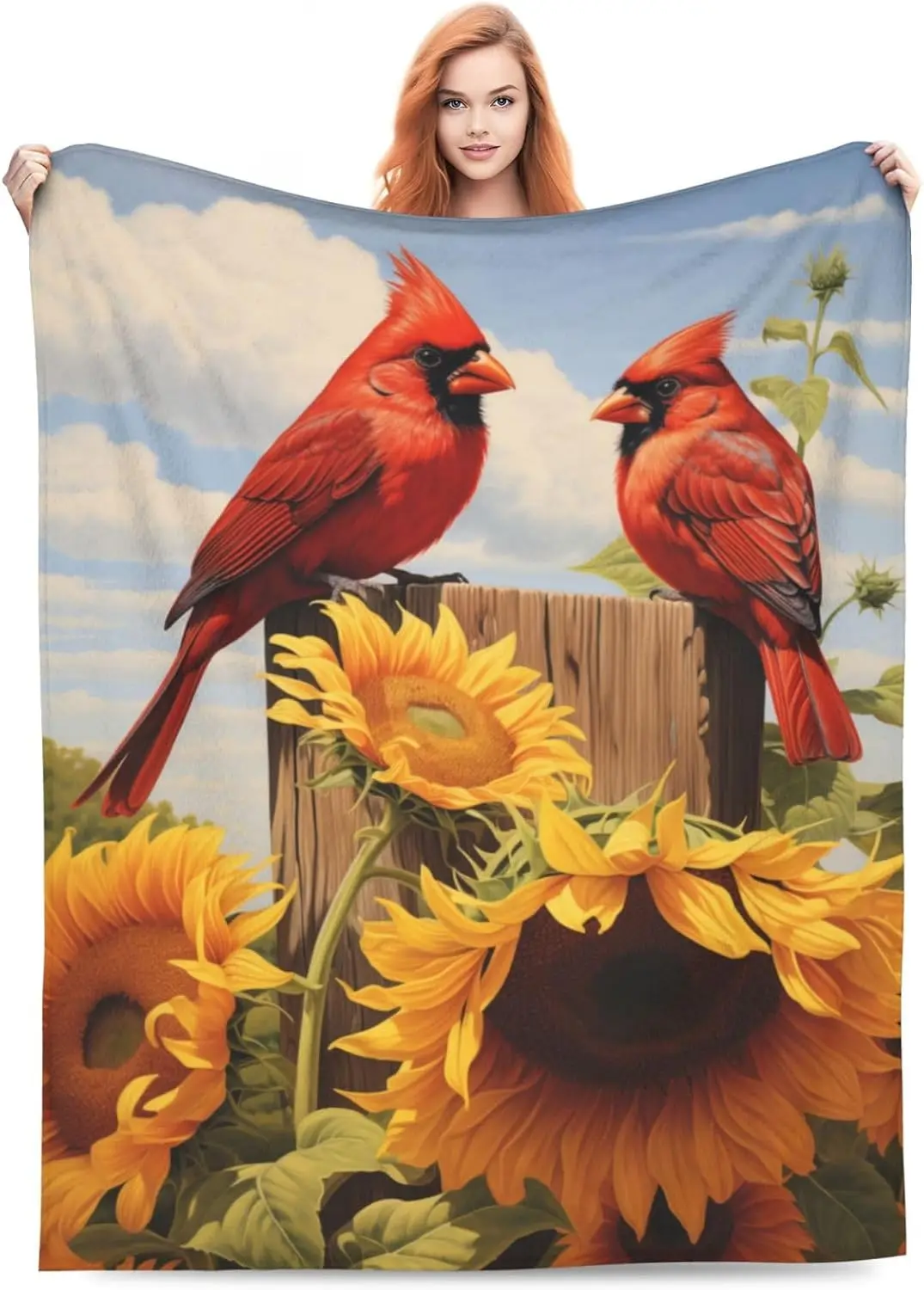 Red Cardinal Flower Branch Blanket Gifts for Women Pink Floral Birds Flannel Throw Blankets Soft Comfy Lightweight for HomeDecor
