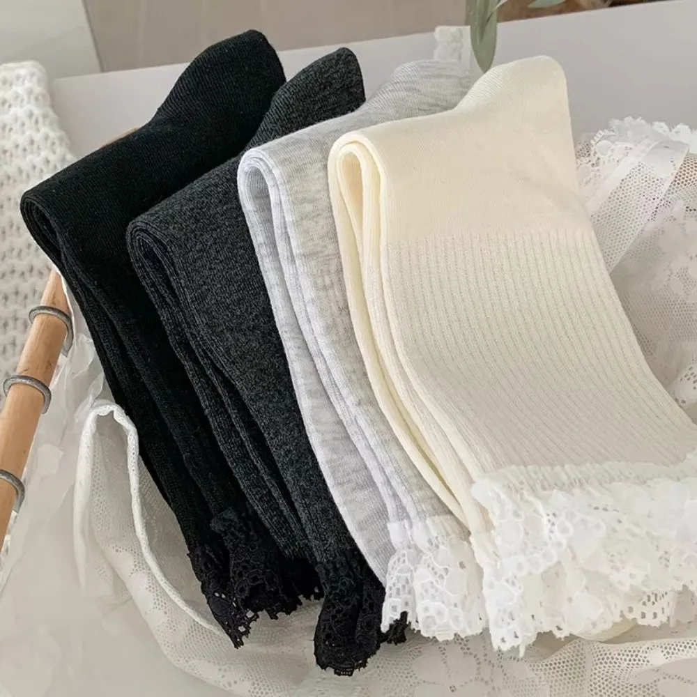 

Fashion Solid Color Women's Socks Breathable Lace Frilly Long Socks Crew Socks