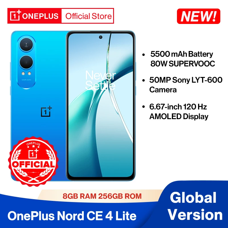 2024 جديد OnePlus Nord CE 4 Lite 5G الإصدار العالمي بطارية 5500 مللي أمبير في الساعة 80 وات SUPERVOOC 50 ميجابكسل كاميرا سوني OIS شاشة AMOLED 120 هرتز