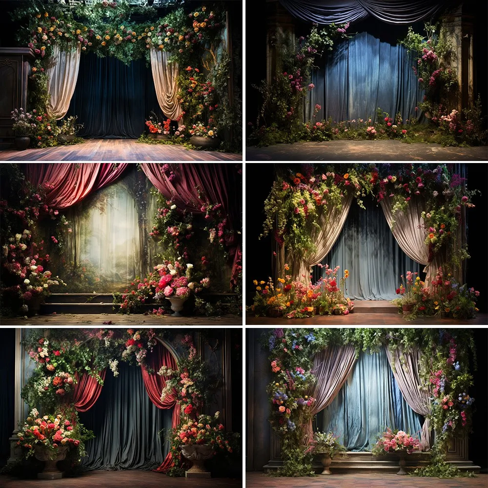 Wedding Party Background Wall Retro Curtain Flower Bridal Shower Engagement Ceremony Photography Backdrop Wall Decor for Party