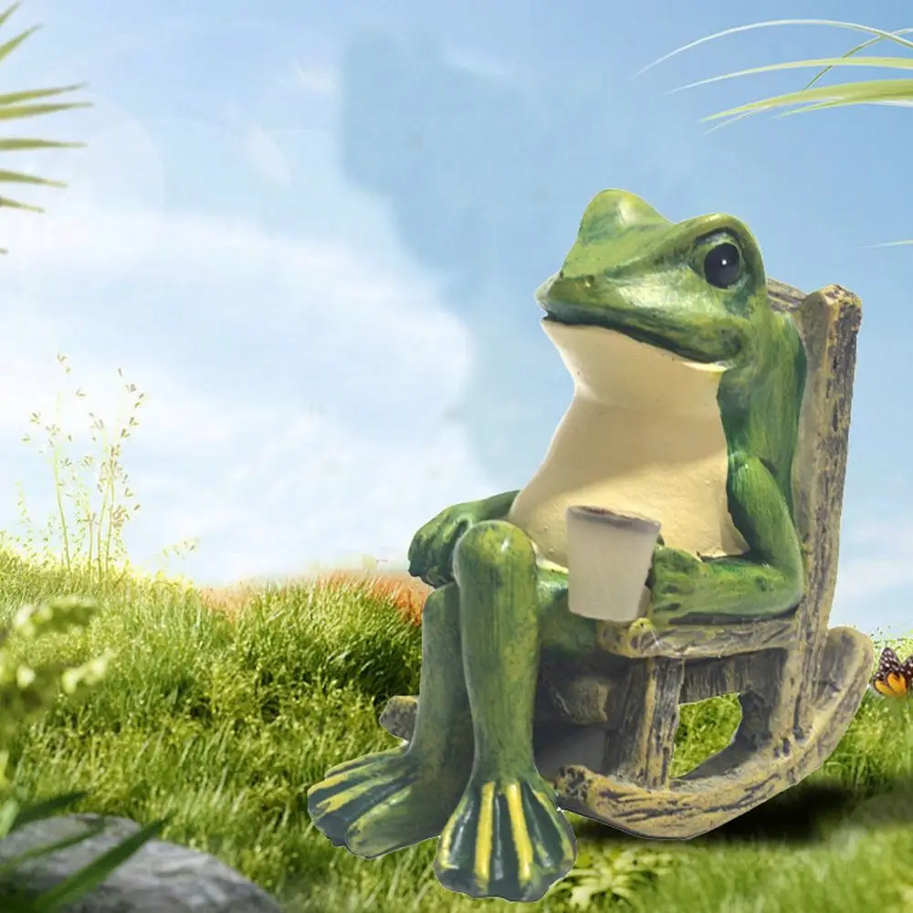 

Waterproof Solar Powered Frog Night Light Creative Rustic Style Resin Frog Sculpture Cute Mini Rocking Chair Frog Figurine Lamp