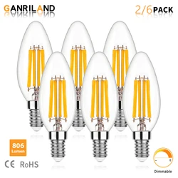 C35 6.5W Dimmable Chandelier LED Light Bulbs E14 Candelabra Base 806Lumen Vintage Candle Bulb Replaces 60Watt Incandescent Bulb