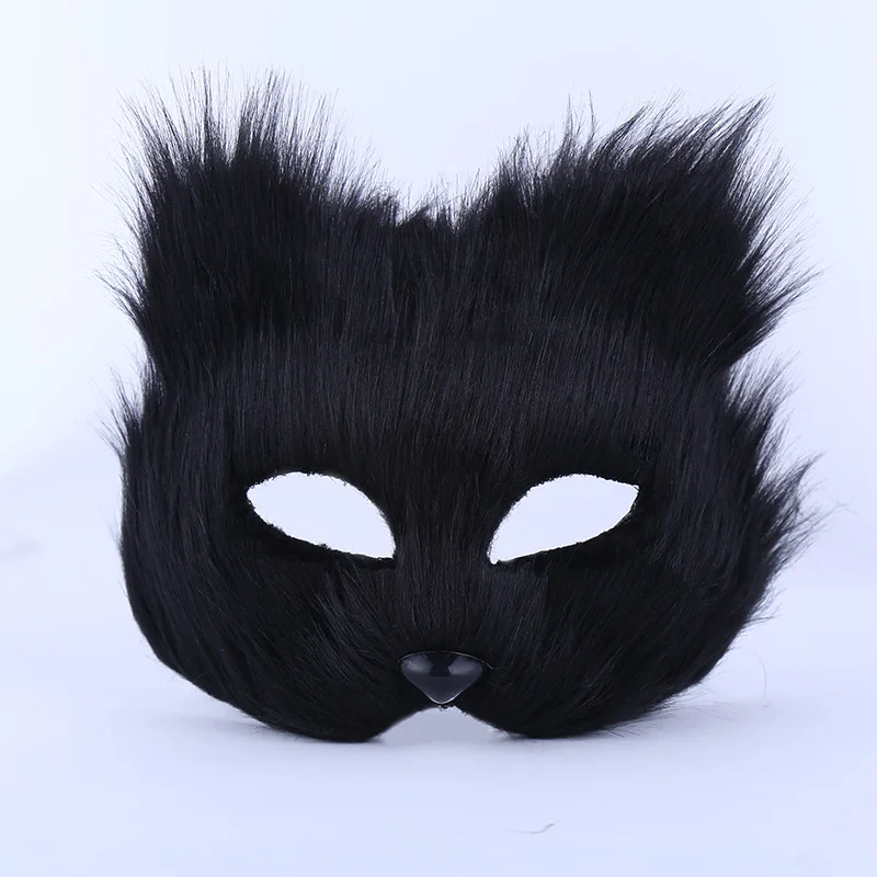 Boule de maquillage pour la fête d'Halloween, masques de renard cosplay, demi-visage bricolage, simulation de renard aux poils longs, boule masquée pour homme et femme