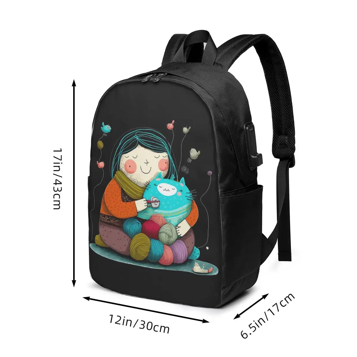 Cartoon Girl And Crochet Backpack Travel Notebook Bag Computer College Student School Bag Laptop Shoulder Bags for Men Women