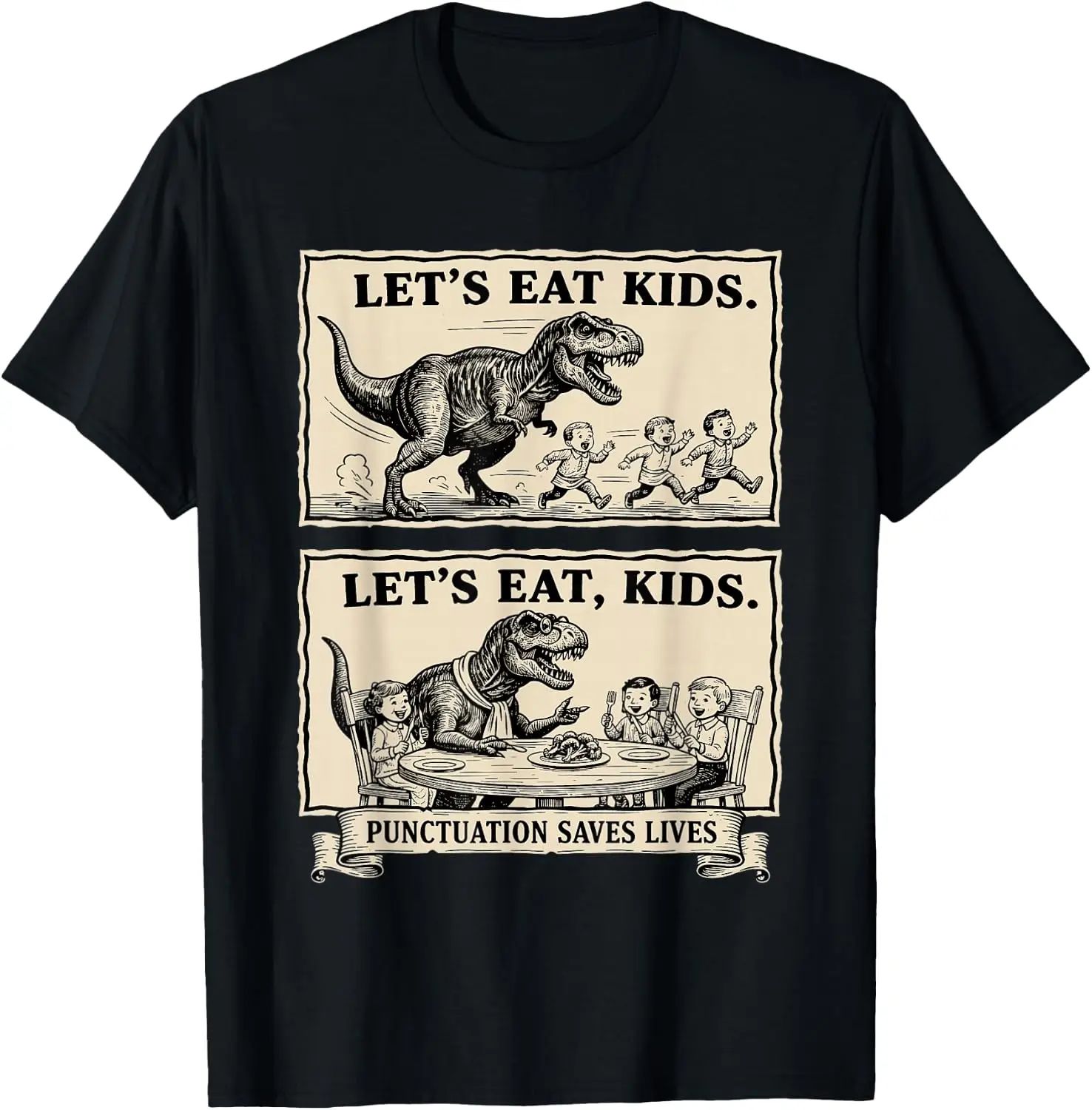 Funny Let's Eat Kids Punctuation Saves Lives Grammar T-Shirt