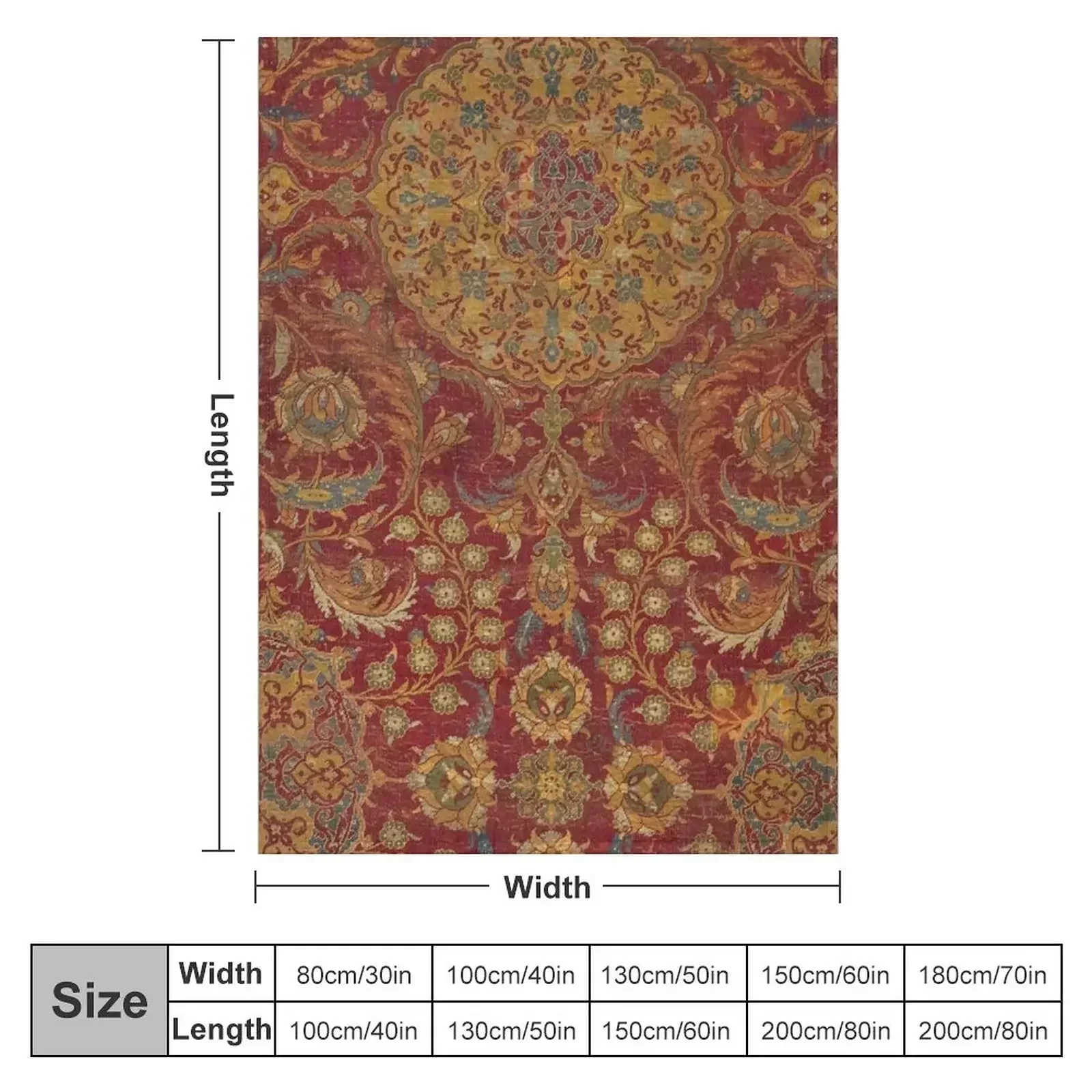 Boho Funky III // 16th Century Distressed Red Green Blue Flowery Colorful Ornate Rug Pattern Throw Blanket for winter Blankets