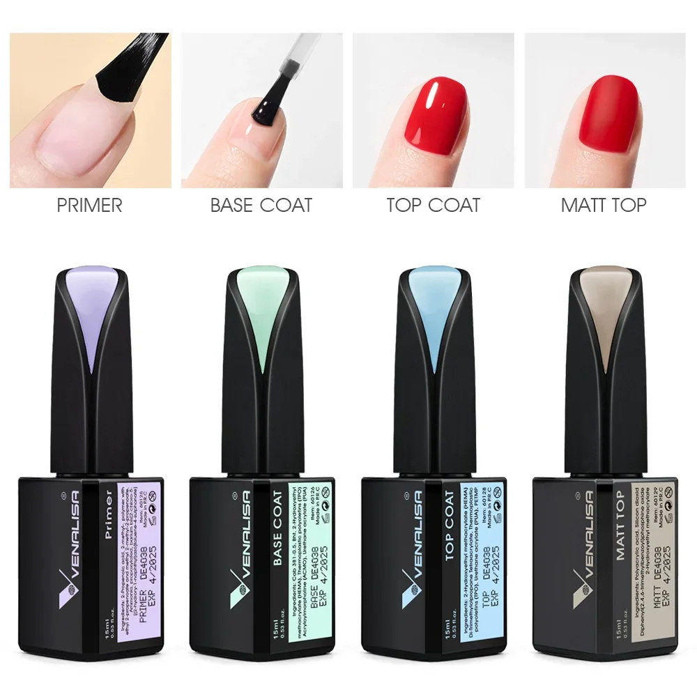 VENALISA 15 مللي طلاء جل الأظافر VIP عدة TPO الحرة هيما الحرة مجموعة كاملة المواد الهلامية العلوية وقاعدة معاطف اللون على أعلى مجموعة طلاء الجل #5