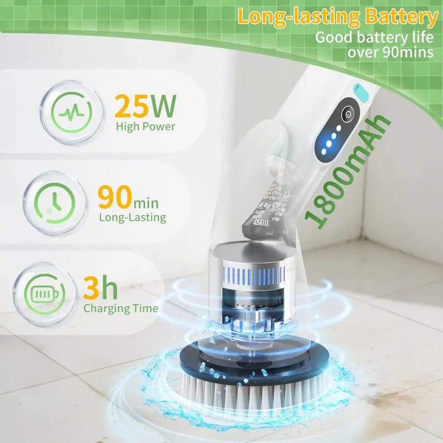 Вращающийся скруббер, бытовая щетка для чистки с 8 головками, выдвижной стержень для ванной комнаты 51,2 дюйма для стойкого смазки на гриле, плита