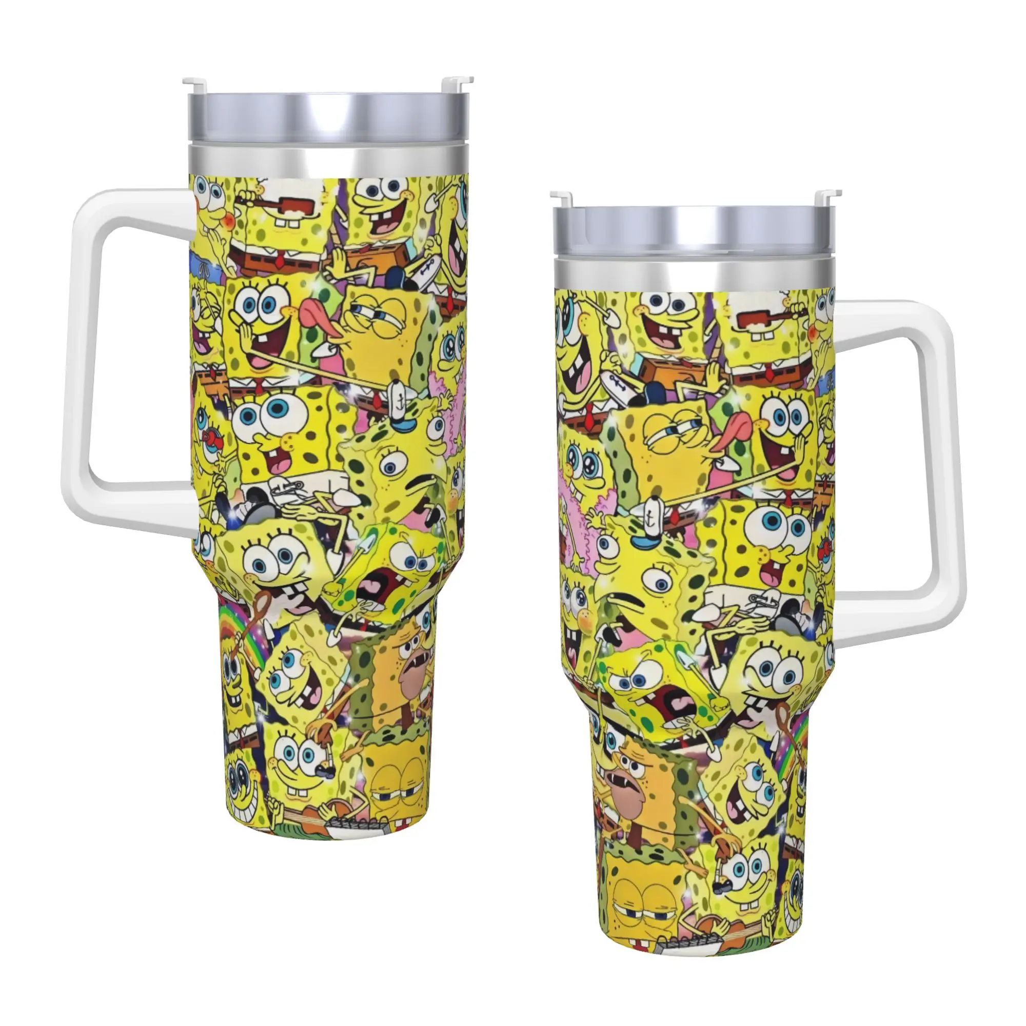 SpongeBobs Vintage Dense Character Scrap Stainless Steel Tumbler Car Mugs Large Coffee Mug Insulated Cold Milk Tea Water Bottle