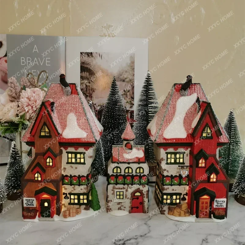 Christmas Decorations Ceramic House Glowing Ornaments Home Accessories  Decorative Figurines