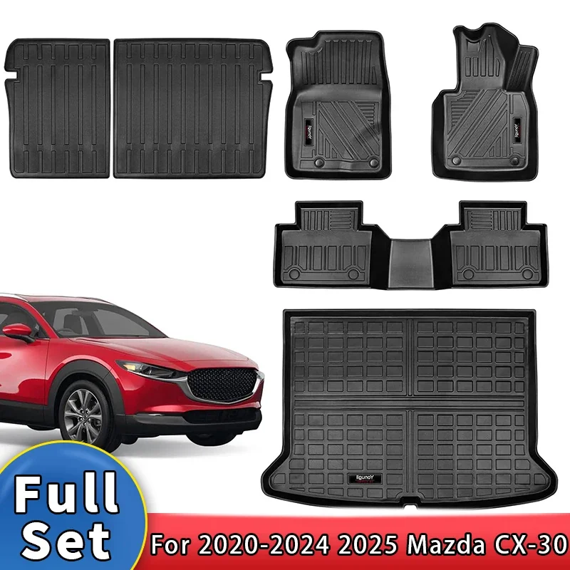 سجادات أرضية TPE لمازدا CX-30 (تناسب FWD AWD جميع الموديلات) 2020-2024 2025 بطانة شحن صندوق السيارة ومسند الظهر مجموعة جميع الأحوال الجوية