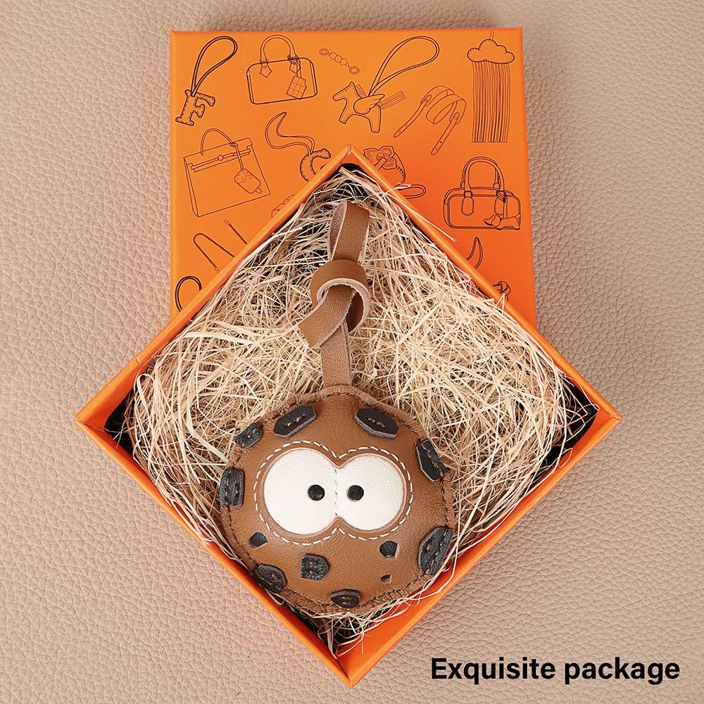 CRAZYSMITH Handmade Genuine Leather Cookie Bag Pendant Bag Keychain for Handbags Stylish Bag Accessories Interesting Design