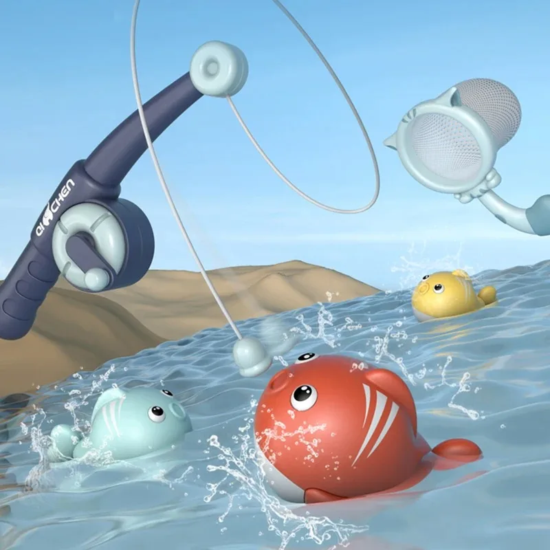 مجموعة من 5 قطع من ألعاب الصيد المغناطيسية، مجموعة ألعاب لعب مائية حمام الطفل مع شبكة، لعبة تعليمية تعليمية للأطفال الصغار