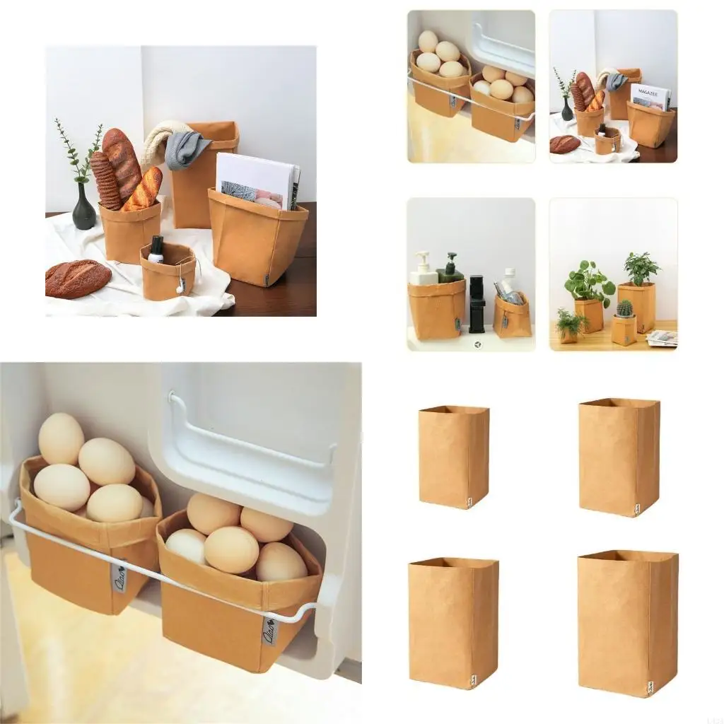 L43A Multipurpose Kraft Paper Bags for Lunch and Grocery Shopping Washable and Space Saving Designs Home Organization
