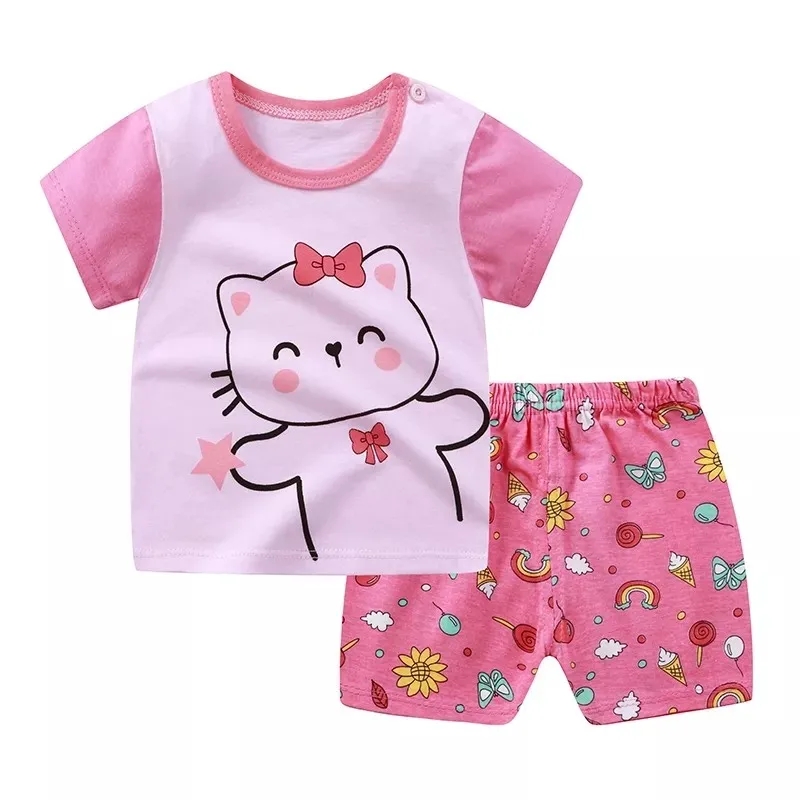 Toddler Baby Girl Clothing Sets Tshirts Pants Suit Kids Short Sleeve For Summer Outfits Baby Children Costume Girls 0-6 Pajamas