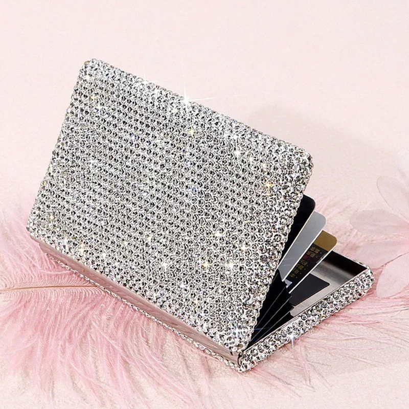 Luxury Rhinestone Business Card Holder Mental  Anti Magnetic Card Holder Storage Bag Credit Cards Protector Bank Cards Organizer