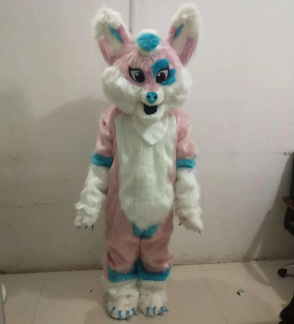 Disfraces de Mascota de perro para Halloween, de piel rosa traje largo, zorro, Lobo, Cosplay, evento de actuación para adultos, ropa de dibujos animados Unisex