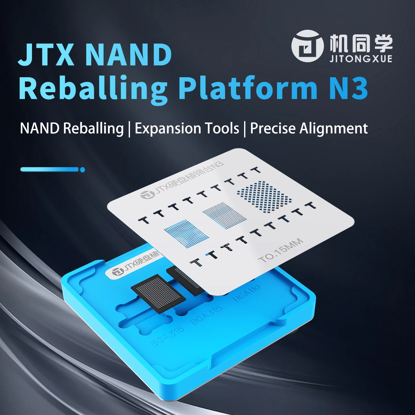 JTX NAND IC Soldering Reballing Platform N3 for BGA315/BGA110/BGA110(1T) Precision Alignment Nand Reballing Expansion Mesh Tool