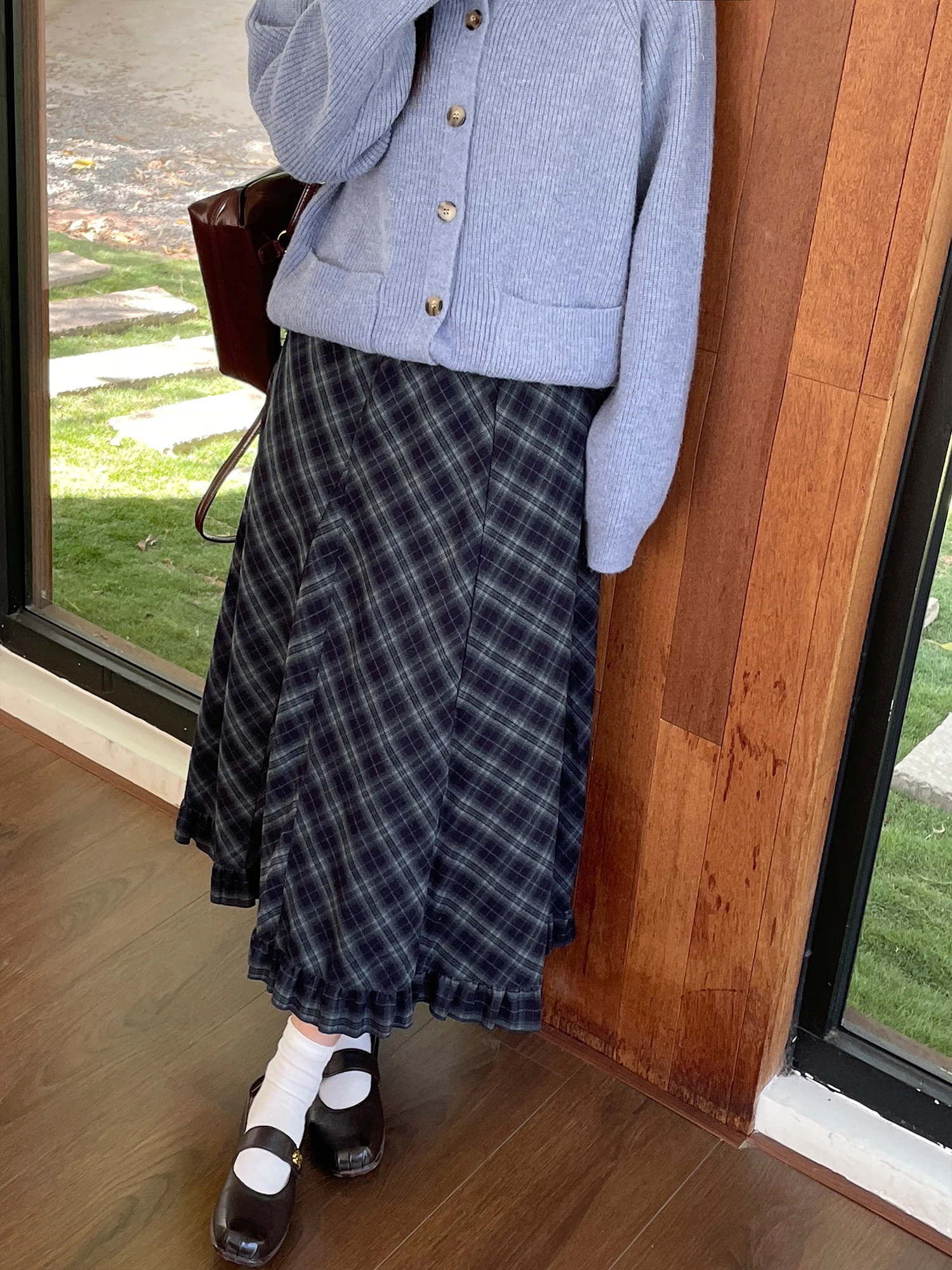 

Новая юбка в клетку из дерева, уникальная, красивая, больших размеров, для женщин, повседневная, осень-зима 2026