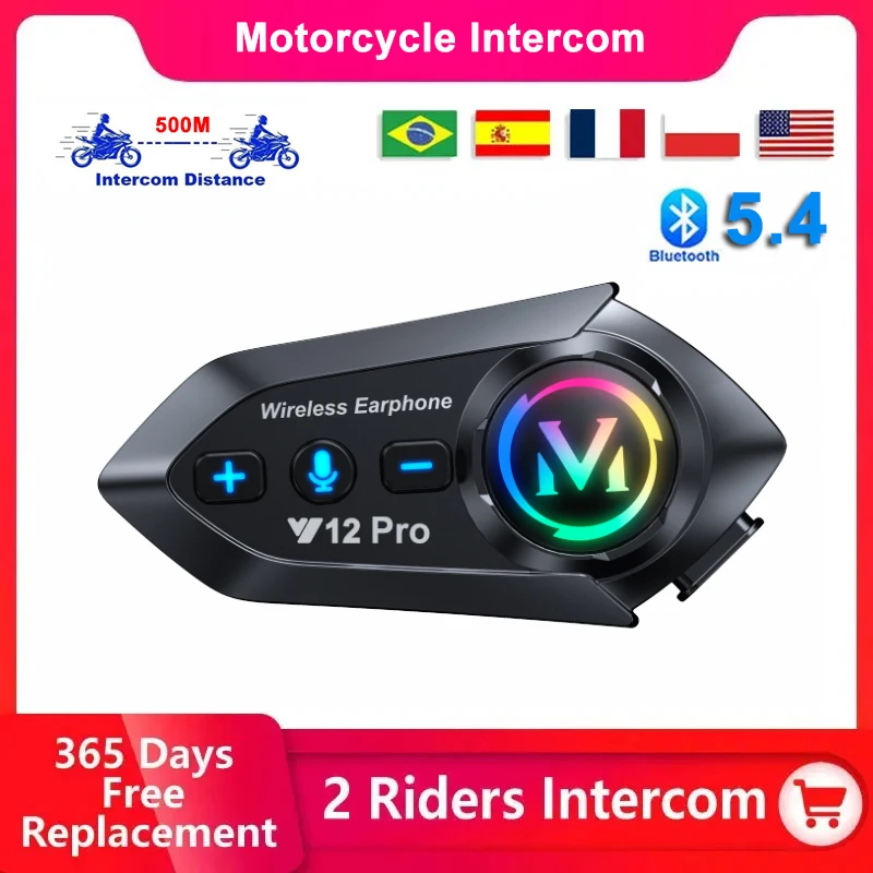 Intercomunicador para Casco de Motocicleta Y20 Pro 1/2x, Auriculares Bluetooth 5.4, Impermeables, Alcance de 500m, Altavoz Intercomunicador