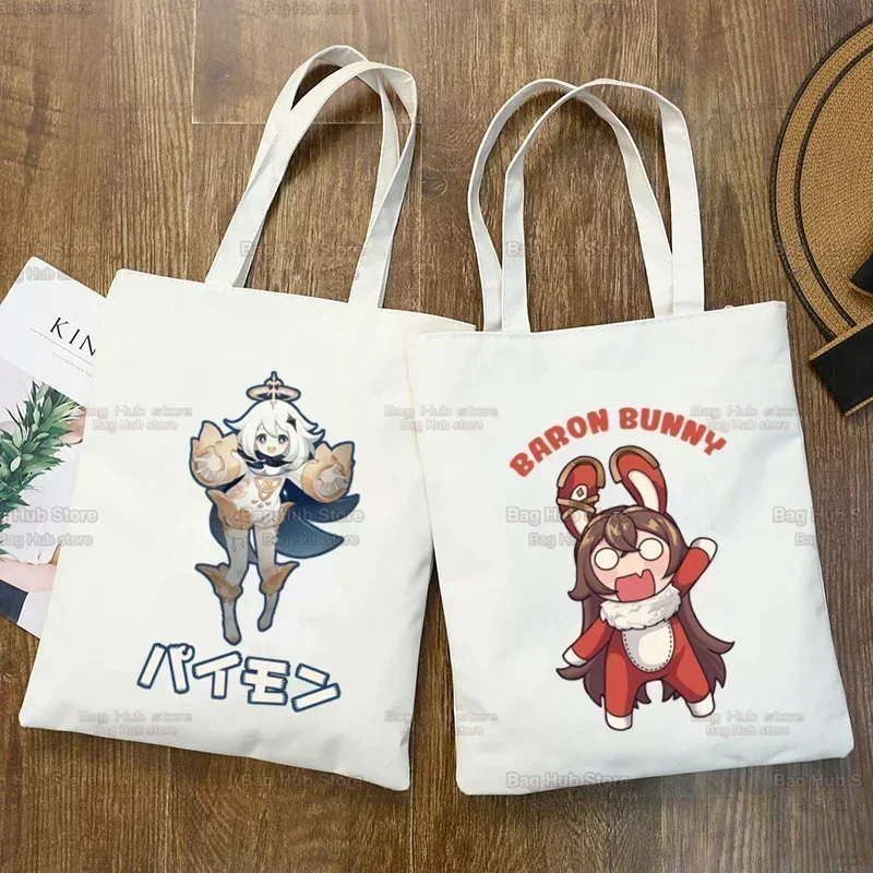 Genshin Impact Kawaii Funny Cartoo Graphic Print Canvas Shopper Bag Handbags Shopping Bags Shoulder Bag Handbag Eco Bag