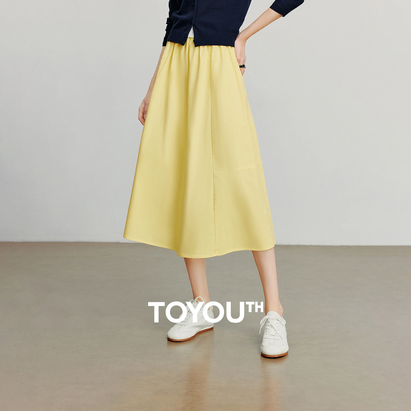 

TOYOUTH женская юбка, осень 2021, новая минималистичная юбка-зонтик из чистого хлопка с высокой талией, лимонно-желтая